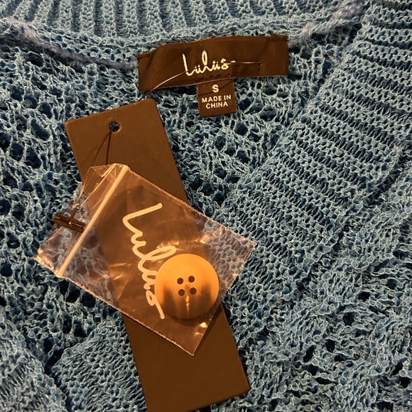 Lulus bright blue open weave button front cardigan size S - Picture 4 of 5